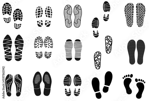 Human footprint shoe print icon and silhouette graphic resourse elements vector design barefoot