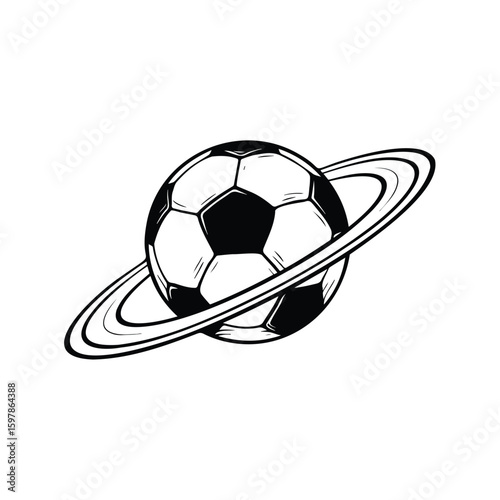 Illustration of a soccer ball with Saturn rings