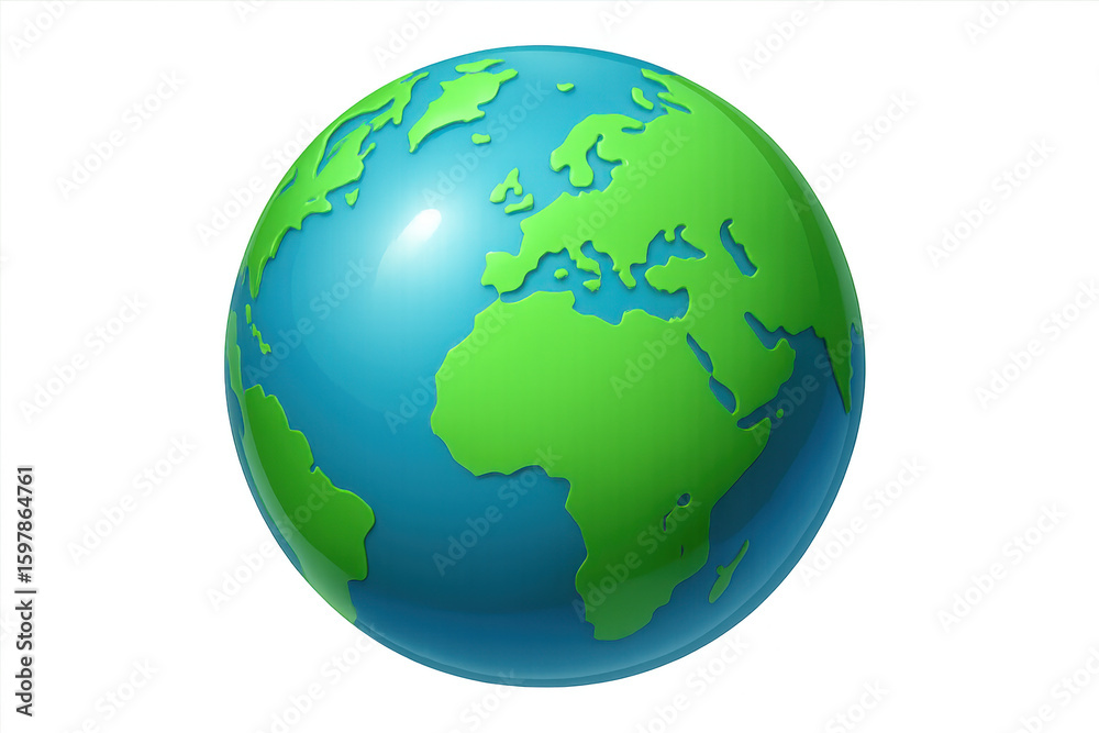Fototapeta premium Rotating planet earth showing green landmasses and blue oceans, transparent background highlighting global geography for educational content