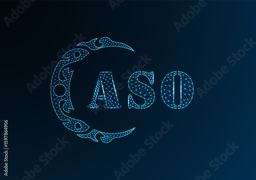 Low poly letter logo ASO design. ASO letter logo low poly vector design on blue color gradient background. ASO logo low poly design