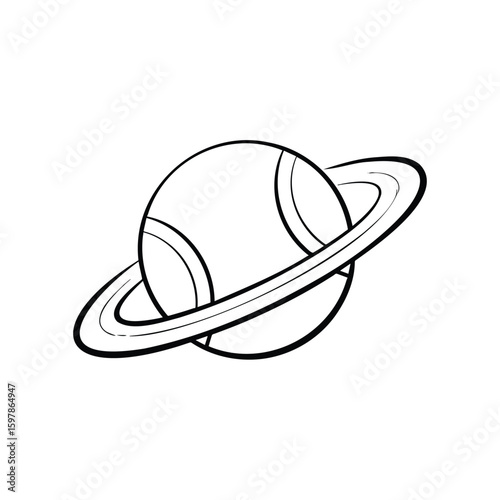 Illustration of a tennis ball with a Saturn ring in a simple doodle style