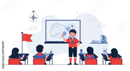 Boy Scout Leader Explaining Geography Lesson To His Students At School