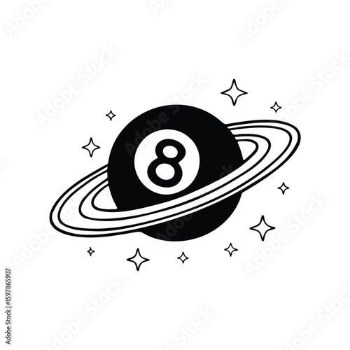Illustration of an 8 ball pool ball with a Saturn ring
