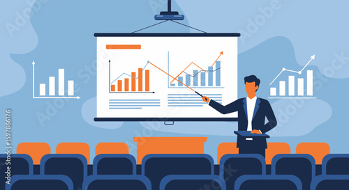 Business Presentation Demonstrating Charts And Growth Showing Business Development