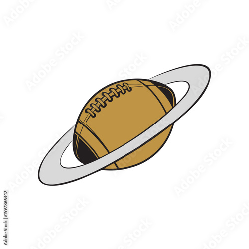 Illustration of an American football with Saturn ring, doodle line art