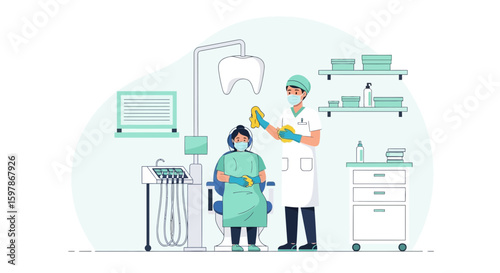 Careful Doctor Cleans Patient Before Examination In Modern Dental Clinic Ready Treatment