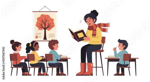 Enthusiastic Teacher Inspires Young Students With Engaging Autumn-Themed Reading Lesson