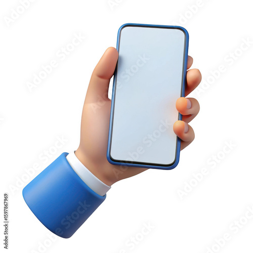 3d hand holding smartphone isolated on transparent background