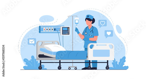 Dedicated Healthcare Professional Providing Care In A Hospital Room Setting