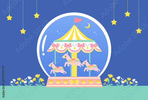 cute illustration of merry go round