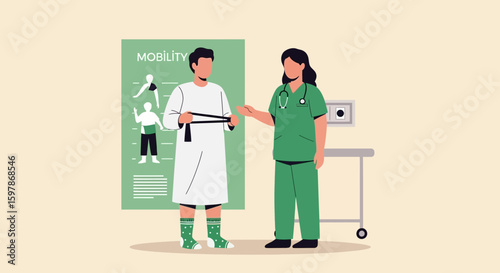 Healthcare Professional Assisting Patient With Rehabilitation Exercises In Hospital Room