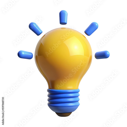 3d yellow lightbulb with blue elements isolated on transparent background