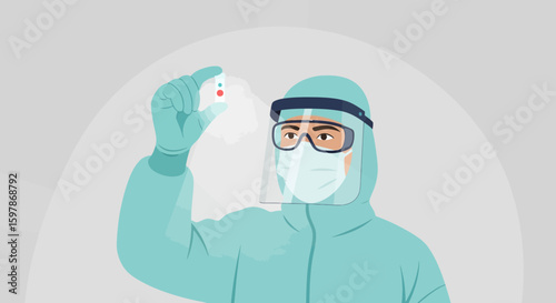 Healthcare Professional Examining Sample In Protective Gear Against Infectious Virus