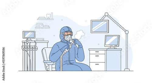 Healthcare Worker In Protective Suit Examining Respiratory System At Dental Clinic