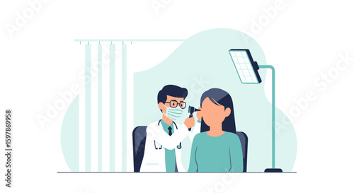 Medical Consultation Doctor Examining Patient Ear With Otoscope During Checkup