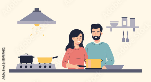 Cheerful Couple Cooking Together In The Kitchen At Home During Weekend