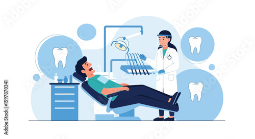 Dental Examination Female Dentist Treating Patient In Clinic Health Care Illustration