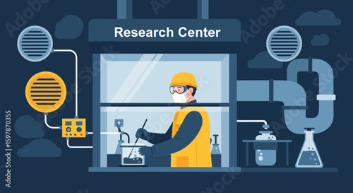 Expert Chemist Conducting Experiment Inside Fume Hood In Laboratory Center