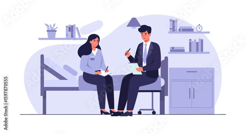 Illustration Depicting A Therapy Session With Therapist And Patient Inside Office