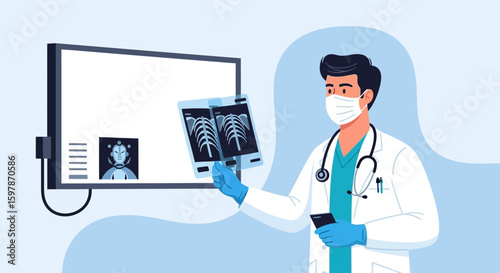 Medical Professional Analyzing Chest X Rays Diagnosing During Pandemic Times