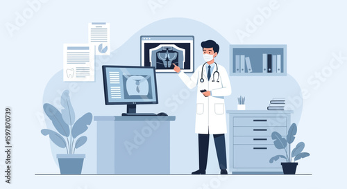 Medical Professional Analyzing X-Rays In Hospital Examining Room With Modern Technology