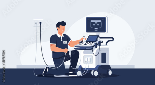 Medical Professional Performing Ultrasound Examination For Diagnosis In Hospital Setting