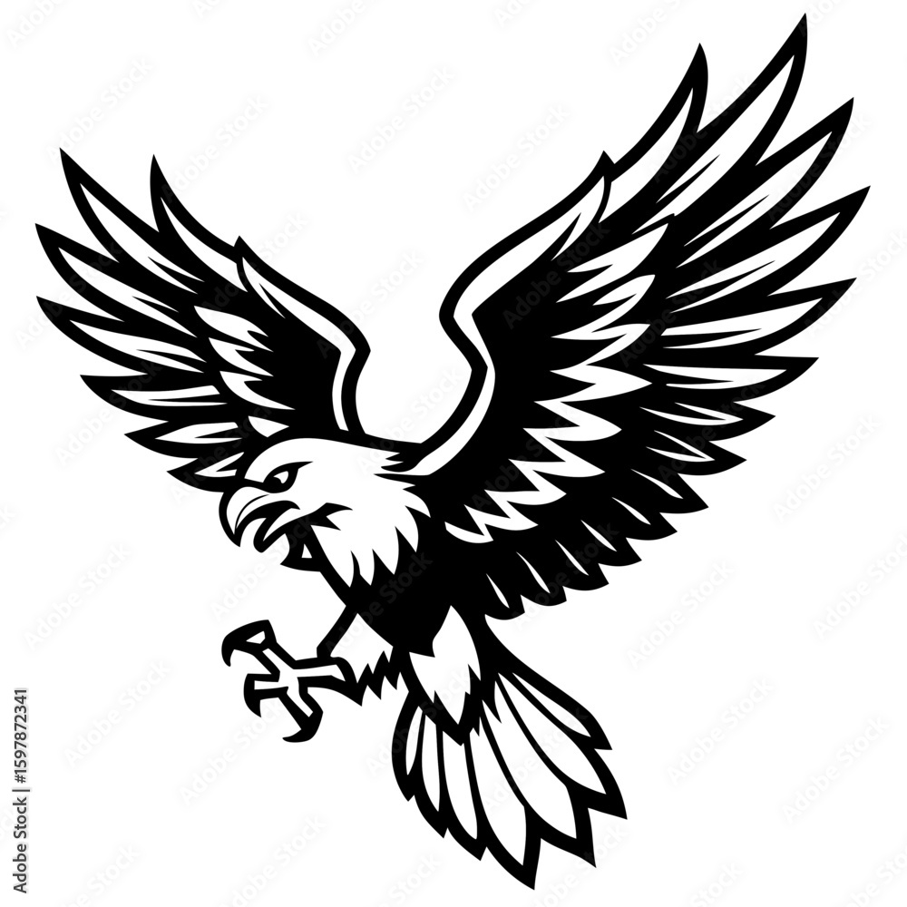 Obraz premium Majestic eagle descending with wings spread wide silhouette