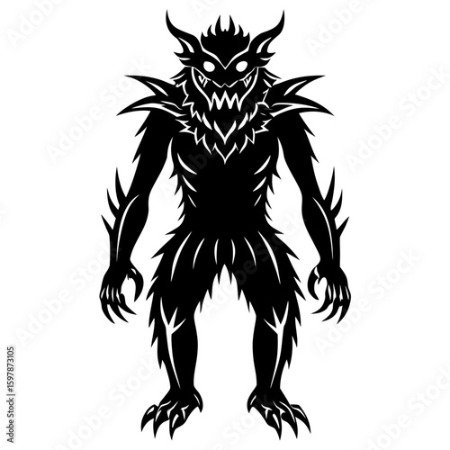 Fierce monster with sharp claws and spiky fur silhouette