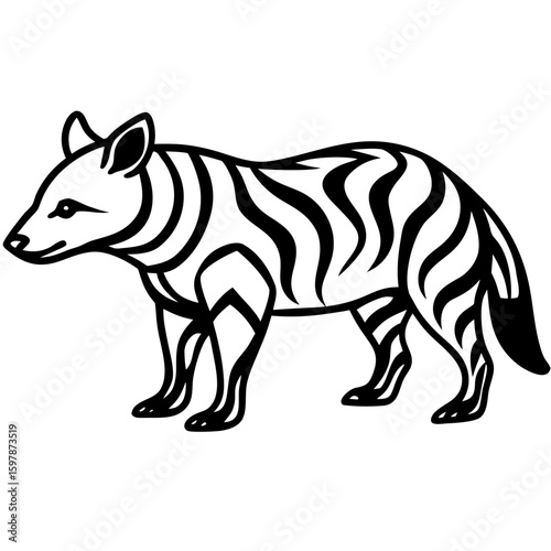 Stylized striped hyena standing profile view silhouette