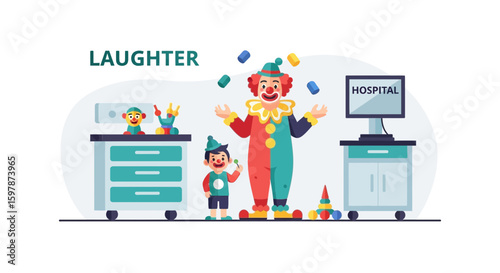 Clown Entertaining A Child Patient At Hospital Ward Bringing Happiness