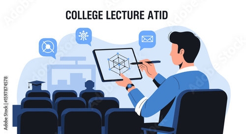 Digital Presentation During Academic Lecture With Teacher Using Tablet Device