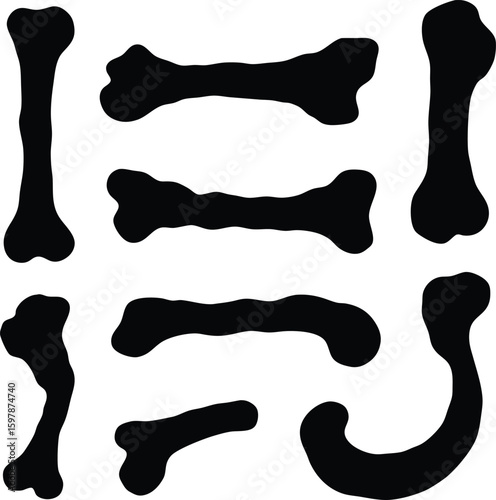 Collection of stylized black bone silhouettes; graphic design elements; vector illustration