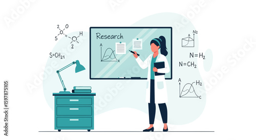 Female Scientist Explaining Scientific Research Results In a Laboratory Illustration