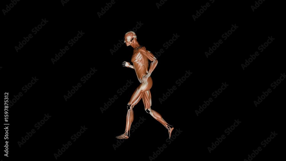 Realistic Run Cycle of Human Muscular System in Side view 4k Realistic Run Cycle of Human Muscular System in Side view 4k