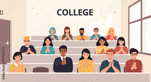 Diverse College Students Attending Class with Gratitude Illustration