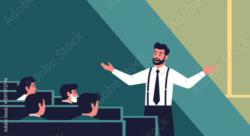 Confident Speaker Engaging Audience During Lecture In Auditorium