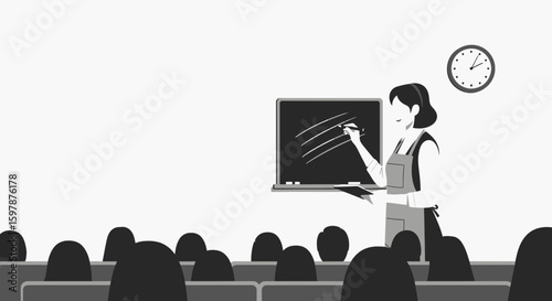 Female Teacher Explaining Lesson In Classroom To Students Illustration