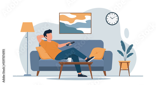 Leisurely Evening At Home Relaxed Man On Couch Watching Television
