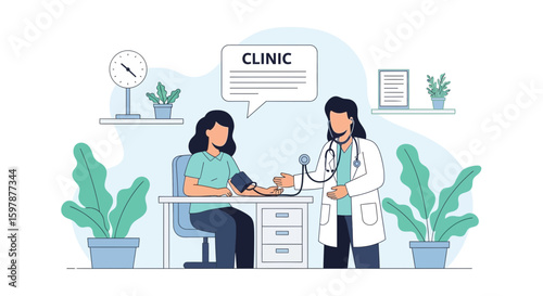 Doctor Checking Patient Blood Pressure During Consultation In Modern Clinic