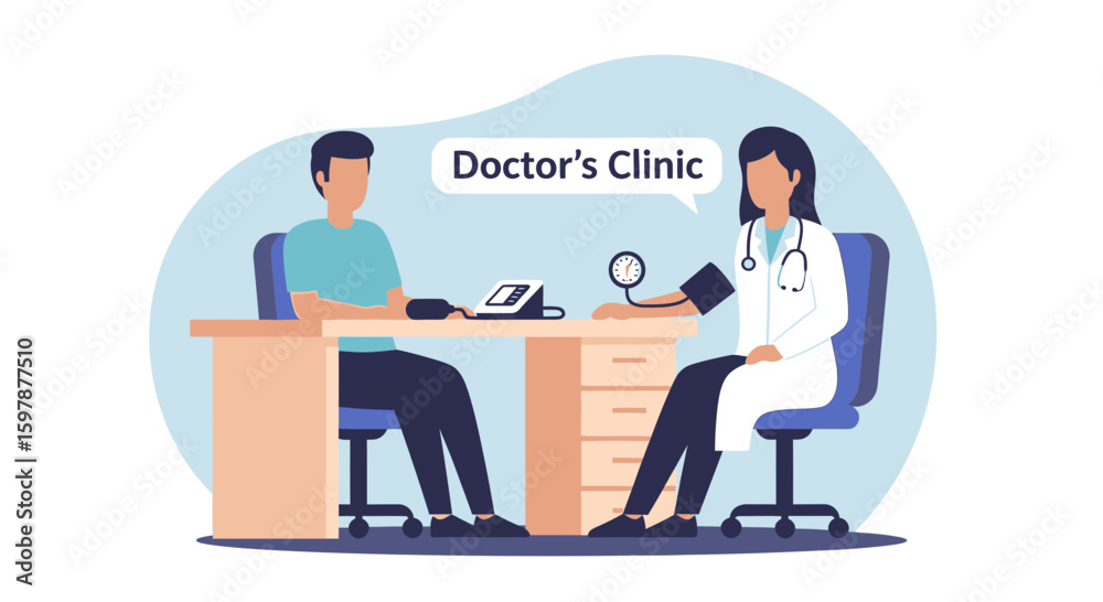 Obraz premium Doctor Consultation Health Checkup Patient Visit in Medical Clinic Illustration