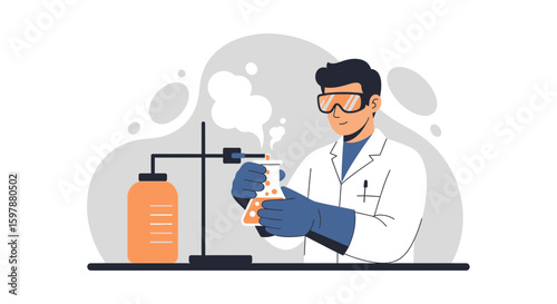 Scientist Conducting Experiment In Laboratory Illustration Chemical Research