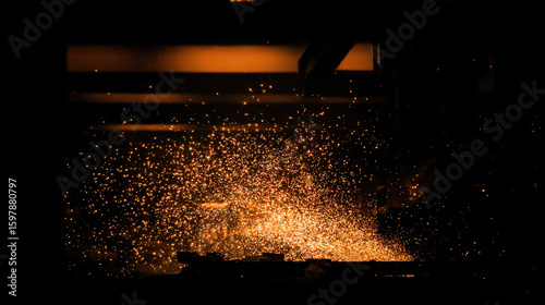 Dramatic orange sparks fly against a dark industrial background, capturing the energy of metalworking.