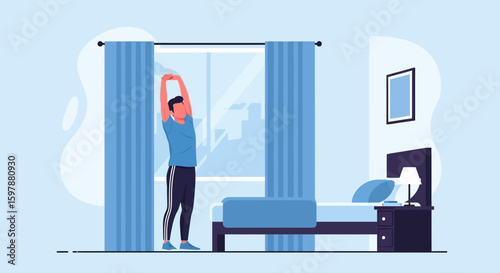 Morning Stretch Routine At Home For Health And Wellness Concept