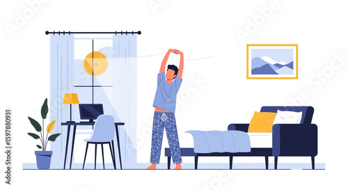 Morning Stretch At Home Promoting Wellness Lifestyle Start New Day