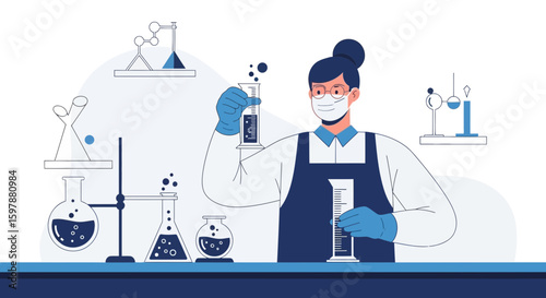 Scientist Conducting Medical Research Experiment With Chemical Liquid in Laboratory