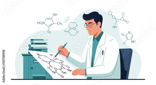 Scientist Designs Chemical Structures In His Laboratory For Scientific Discovery