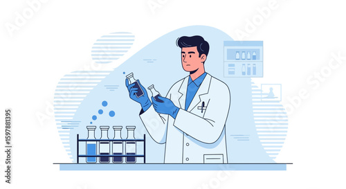 Scientist Examining Vials In Laboratory For Medical Research And Development