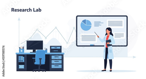 Scientist Explaining Data Analytics And Research Findings In Modern Laboratory