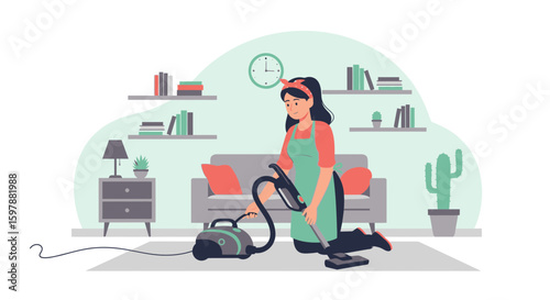 Woman Cleaning Home With Vacuum Cleaner For A Spotless Apartment