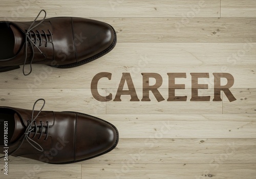 木目床に並ぶ革靴、輝く未来へのキャリアパス